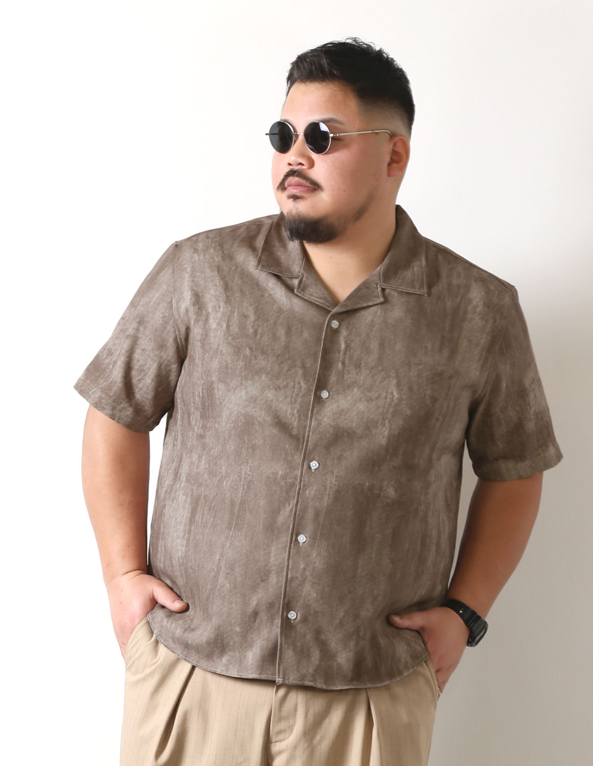 大きいサイズ 半袖シャツ カジュアル QZILLA 白鯨 スモーキー オープンカラー ストレッチ 日本人男性(平均171cm)のための 感激丈 予約販売4月中旬発送予定 |  | 02