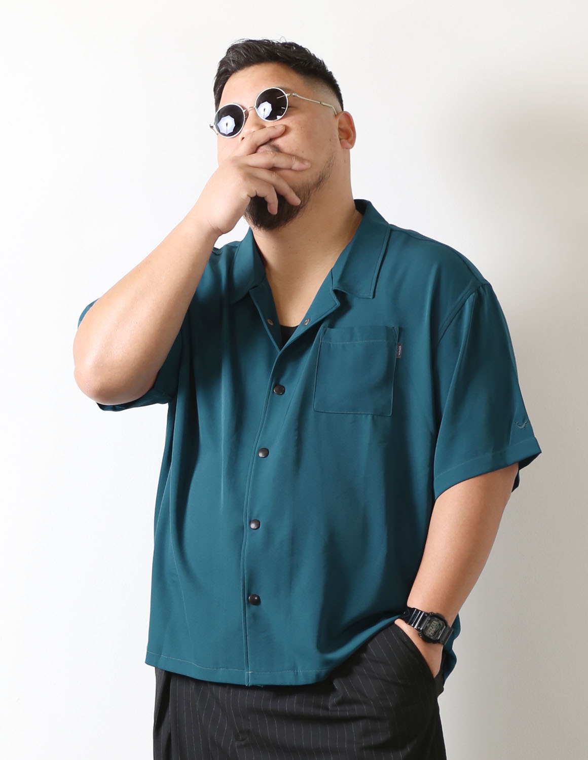 大きいサイズ 半袖シャツ カジュアルシャツ メンズ QZILLA ワイドシャツ Wing オープンカラー ストレッチ 2L 3L 4L 5L 緑 黒 春 夏 秋 予約販売4月中旬発送予定 |  | 01