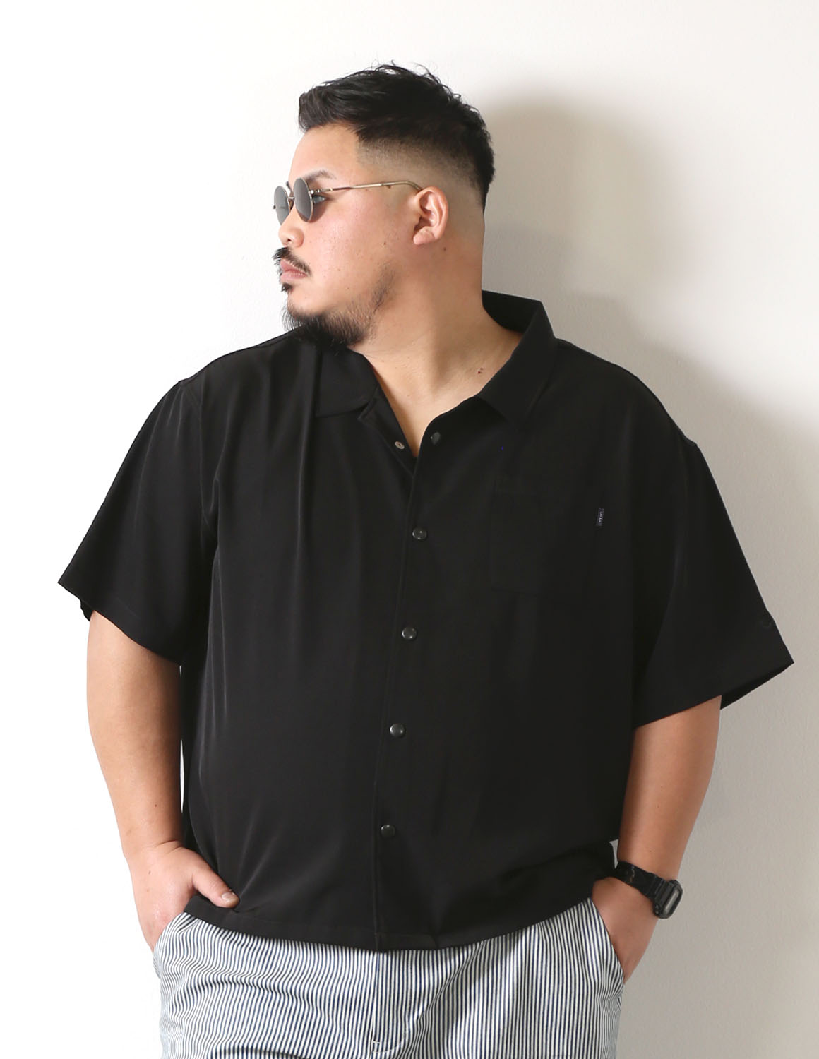 大きいサイズ 半袖シャツ カジュアルシャツ メンズ QZILLA ワイドシャツ Wing オープンカラー ストレッチ 2L 3L 4L 5L 緑 黒 春 夏 秋 予約販売4月中旬発送予定 |  | 15