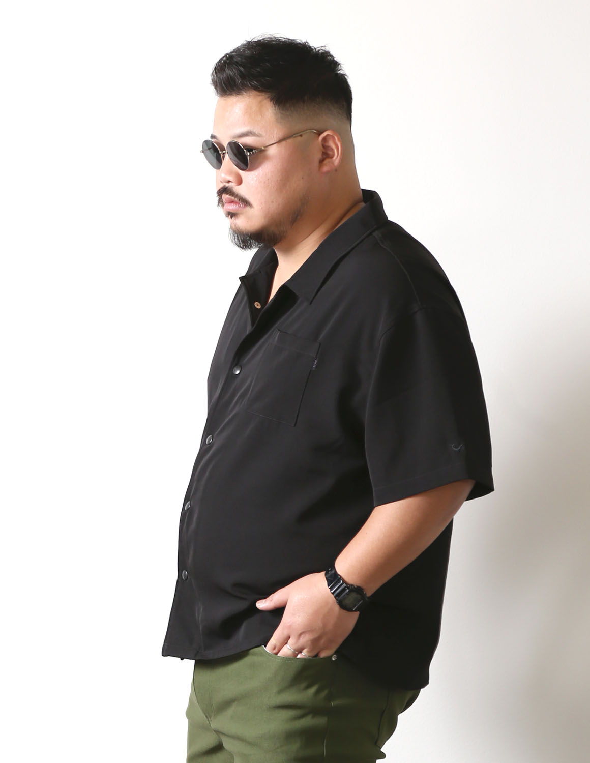 大きいサイズ 半袖シャツ カジュアルシャツ メンズ QZILLA ワイドシャツ Wing オープンカラー ストレッチ 2L 3L 4L 5L 緑 黒 春 夏 秋 予約販売4月中旬発送予定 |  | 16