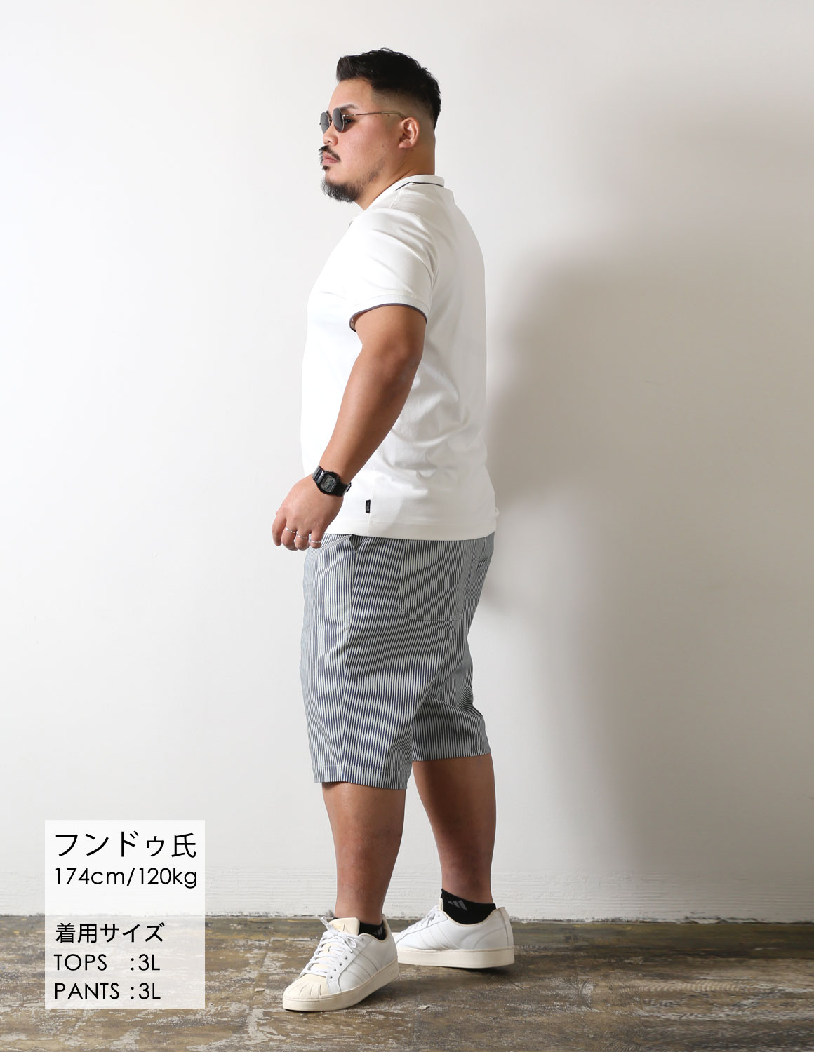 大きいサイズ ハーフパンツ メンズ ヒッコリー 柄 ストレッチ 2L 3L 4L