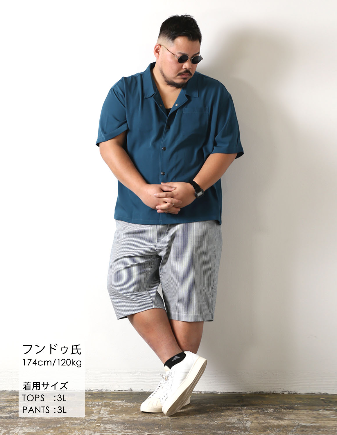 大きいサイズ ハーフパンツ メンズ ヒッコリー 柄 ストレッチ 2L 3L 4L