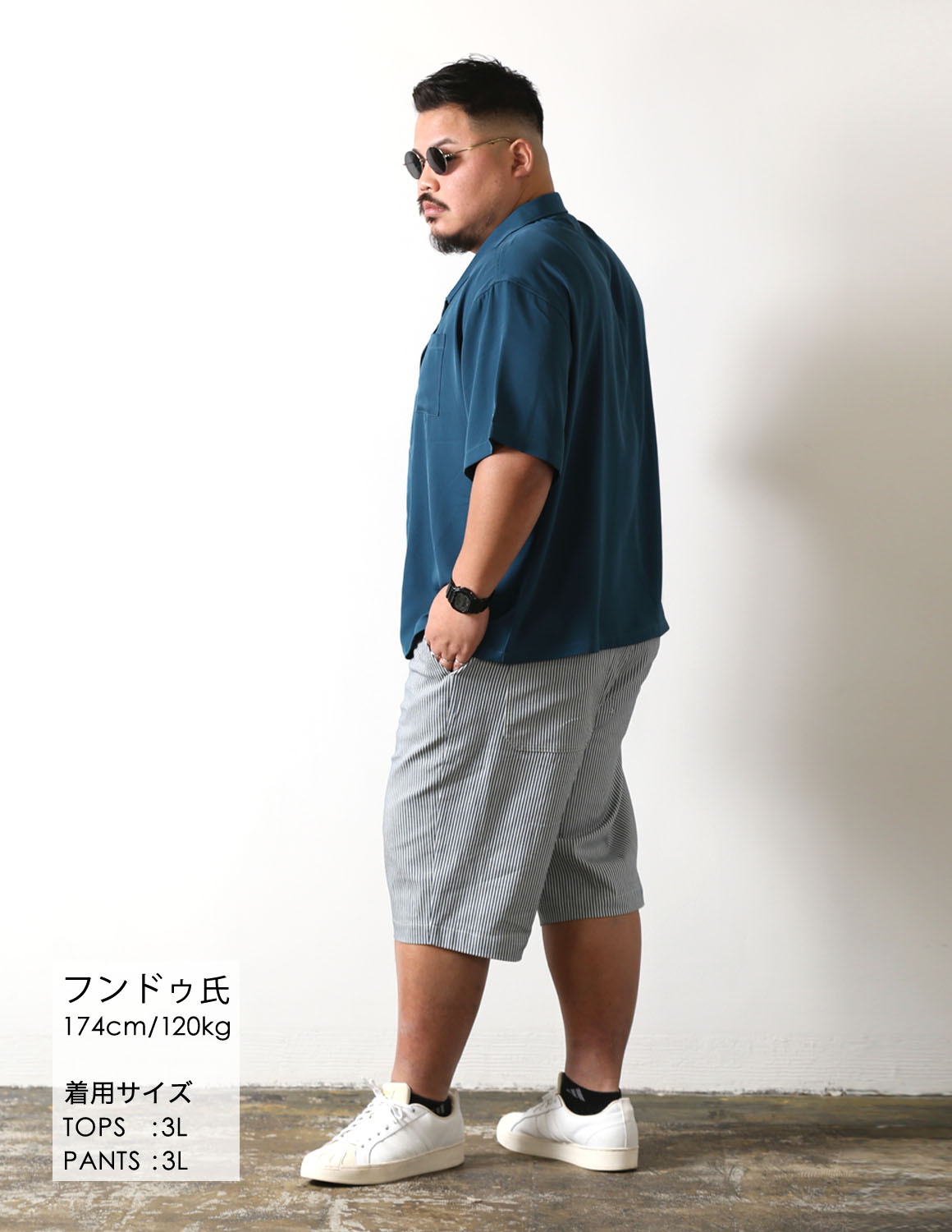 大きいサイズ ハーフパンツ メンズ ヒッコリー 柄 ストレッチ 2L 3L 4L