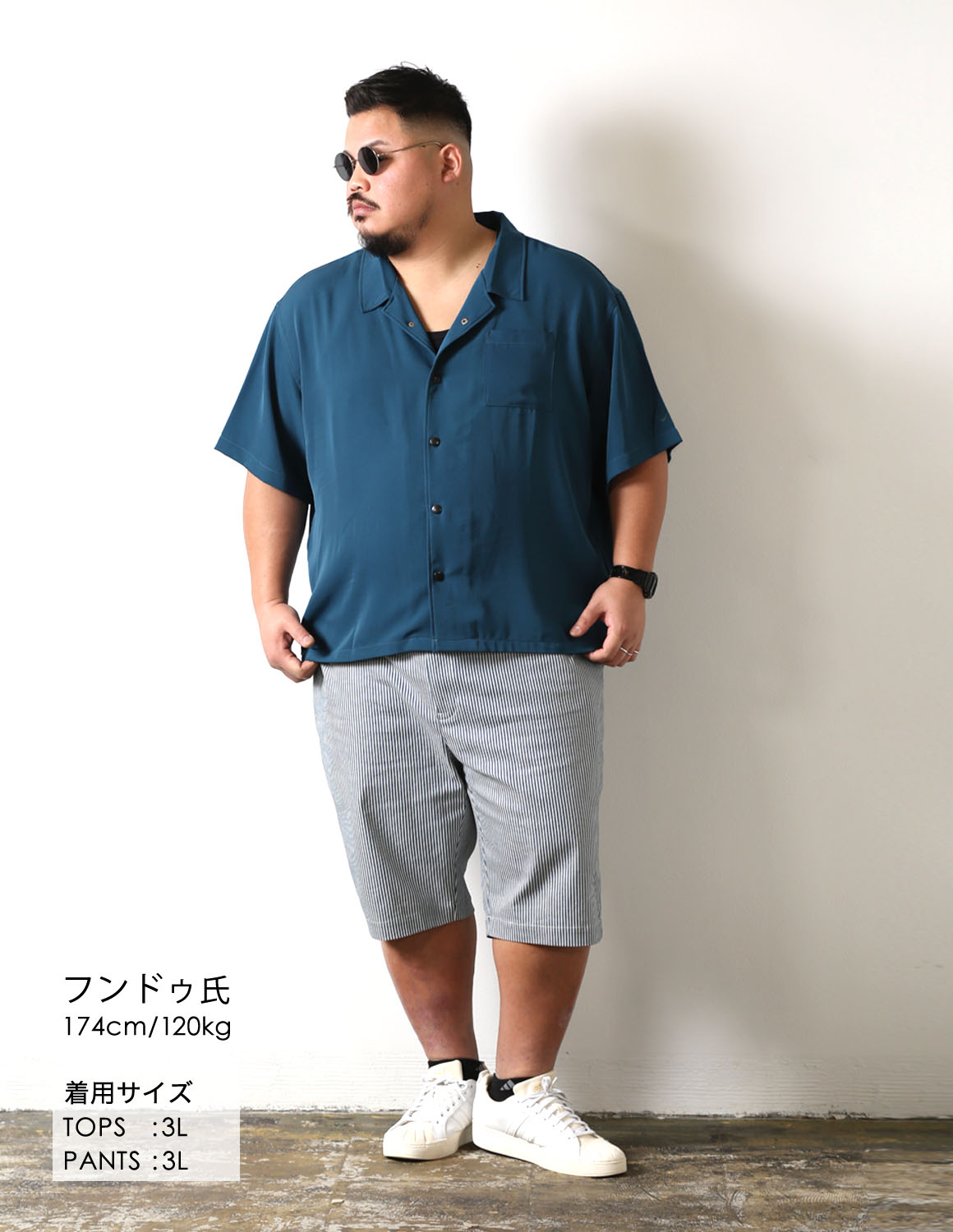 大きいサイズ ハーフパンツ メンズ ヒッコリー 柄 ストレッチ 2L 3L 4L