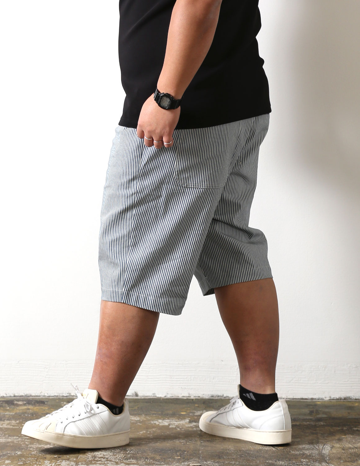 大きいサイズ ハーフパンツ メンズ ヒッコリー 柄 ストレッチ 2L 3L 4L