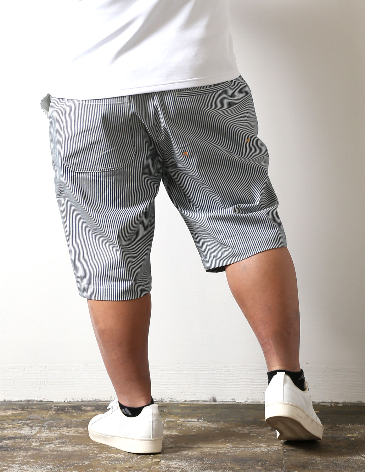 大きいサイズ ハーフパンツ メンズ ヒッコリー 柄 ストレッチ 2L 3L 4L