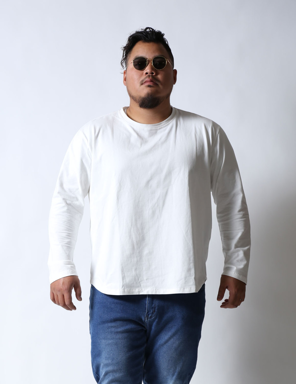 大きいサイズ 長袖Tシャツ カットソー メンズ バックリブ 裾ラウンド