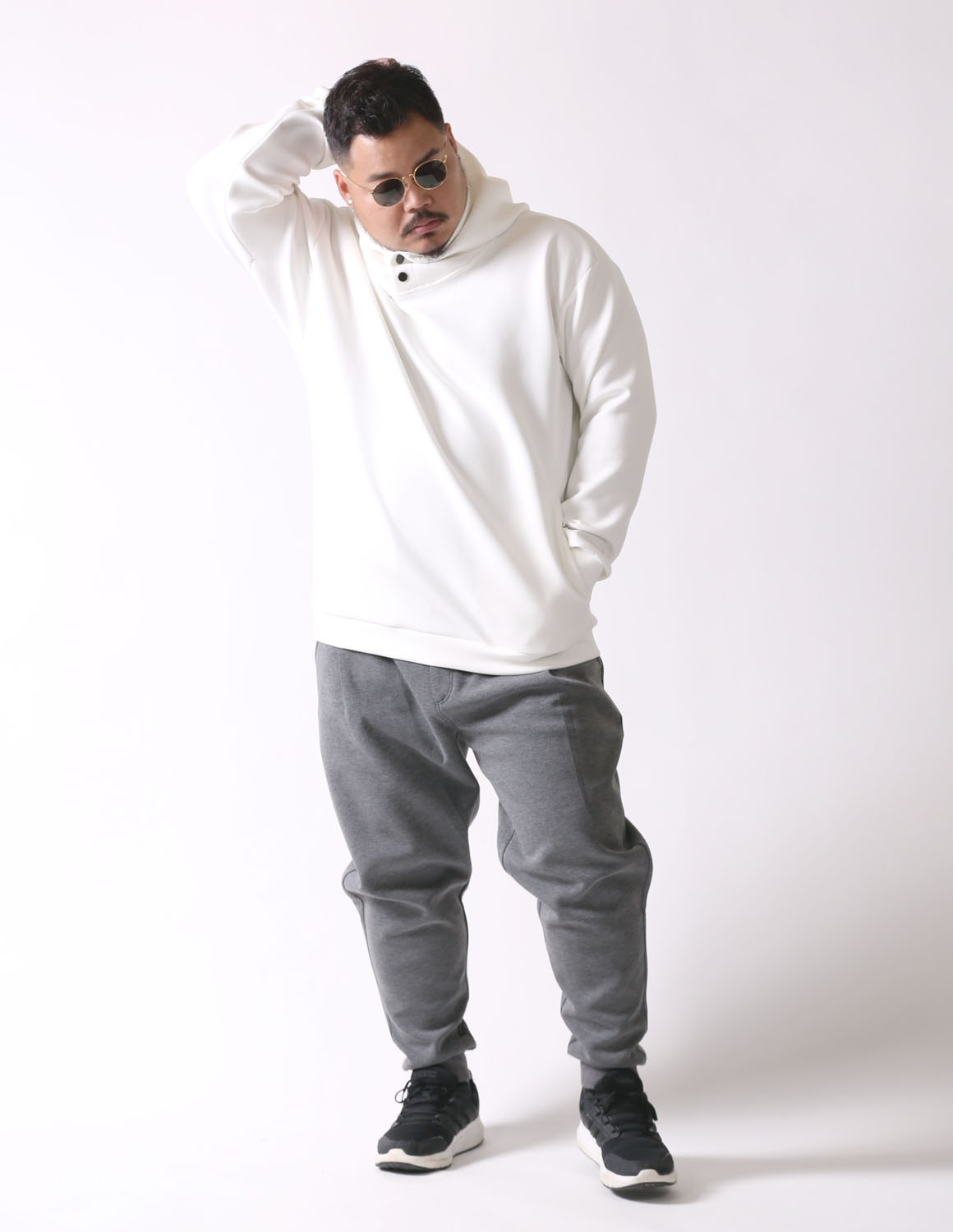 大きいサイズ パーカー メンズ セットアップ ストレッチ プルオーバー ジョガーパンツ 2L 3L 4L 5L カジュアル 白 灰色 春 秋 冬 QZILLA 感鯨 cill |  | 01