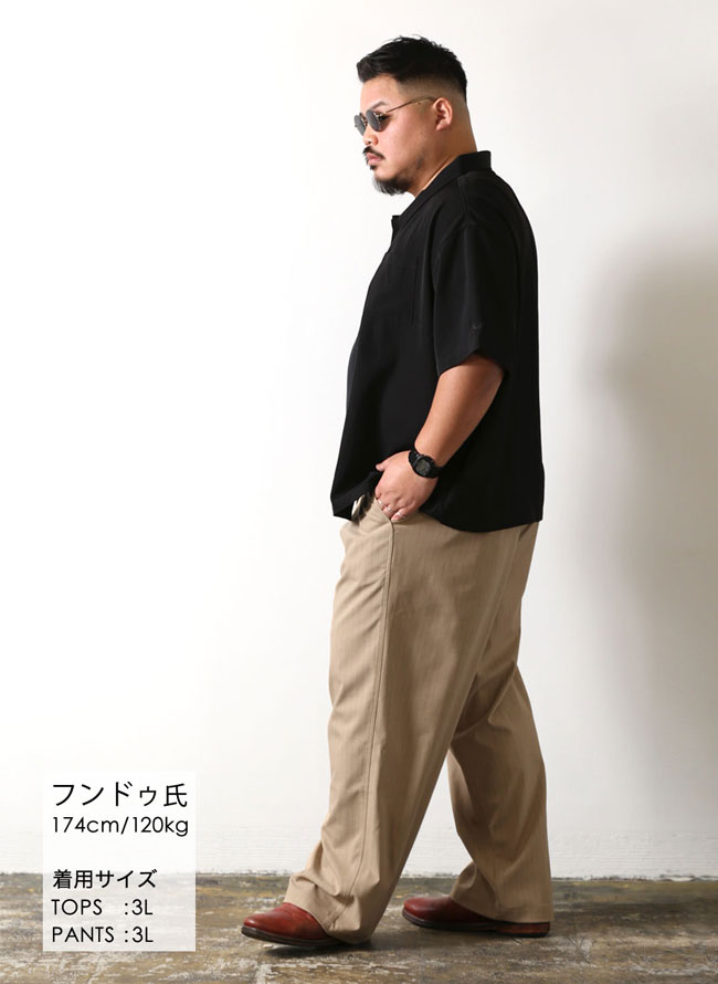 大きいサイズ 半袖 QZILLA ワイドシャツ ピンストライプパンツ 2点コーデSET カジュアル 2L 3L 4L 5L 黒 ベージュ 春 夏 秋 |  | 04