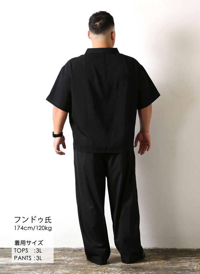 大きいサイズ 半袖 QZILLA ワイドシャツ ピンストライプパンツ 2点コーデSET カジュアル 2L 3L 4L 5L 黒 ベージュ 春 夏 秋 |  | 05