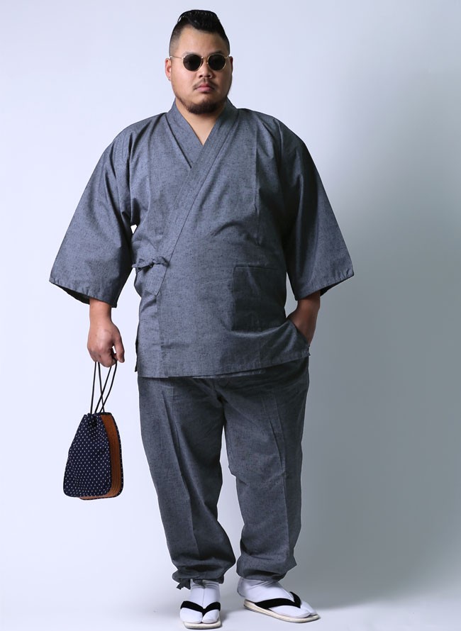 大きいサイズ 男性用作務衣 メンズ  和装 久留米 上下セット 3L 4L 部屋着 作業着 ルームウェア 紺 灰 春 夏 秋 冬 |  | 01