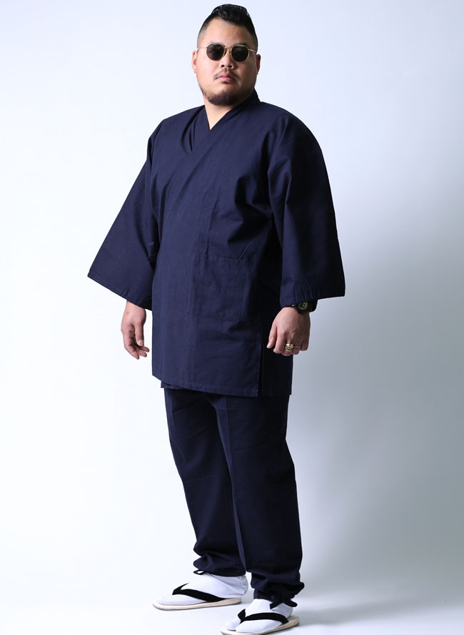 大きいサイズ 男性用作務衣 メンズ  和装 久留米 上下セット 3L 4L 部屋着 作業着 ルームウェア 紺 灰 春 夏 秋 冬 |  | 02