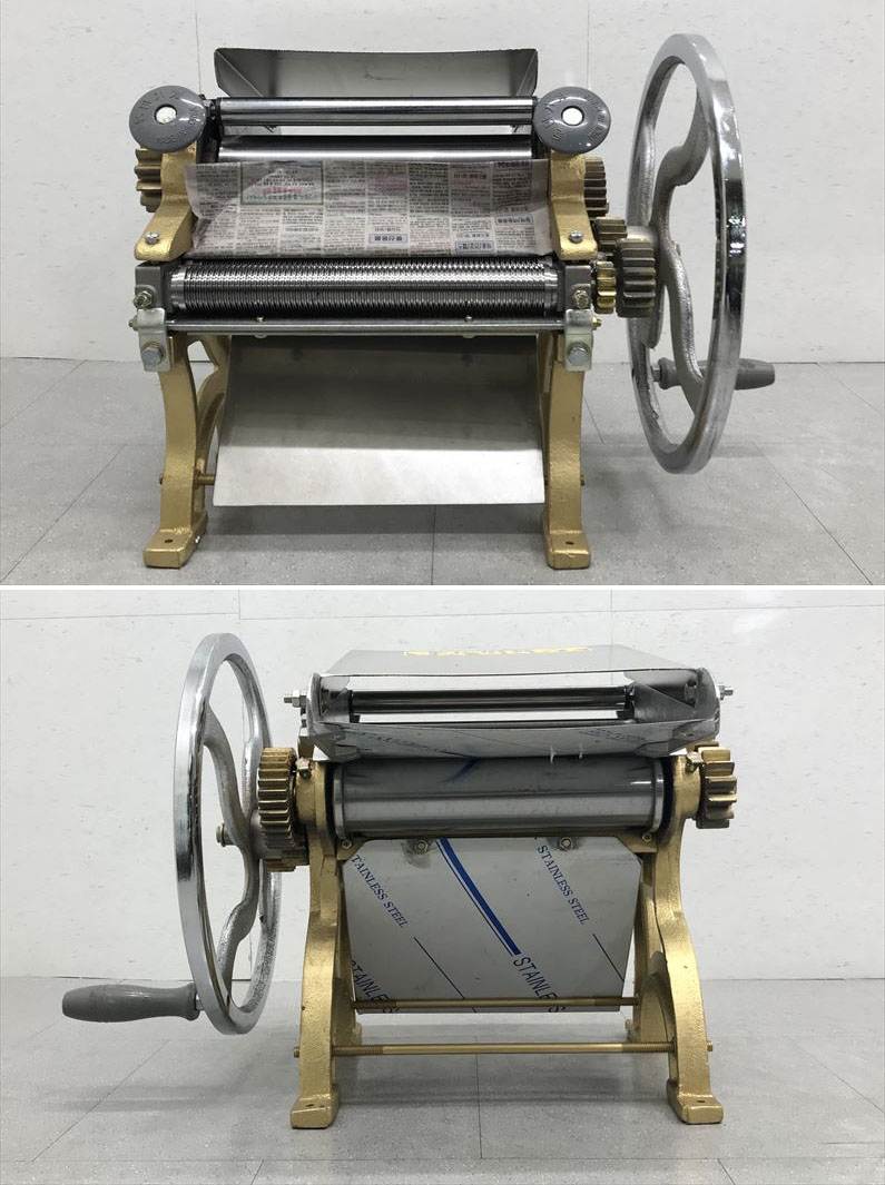 C4024YO 【未使用品】手廻し用製麺機 鈴木信也機械 手動 製麺機 1.5mm刃 のし機 店舗・業務用