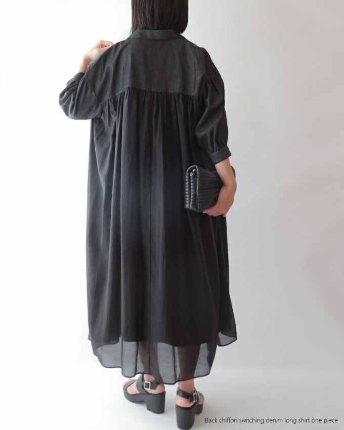デニムシャツワンピース バックシフォン ミセス ファッション 50