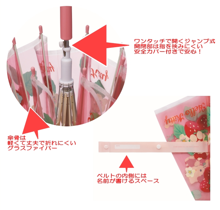 子供用 雨傘 55cm ハローキティ 花言葉 透明 631764 UBV3 入園