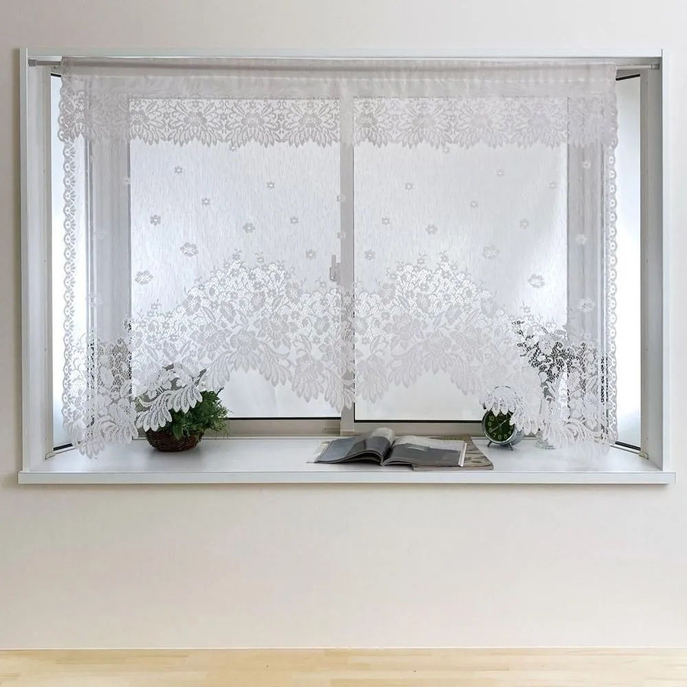 おしゃれ パイルレース カーテン フリル付き 日本製 小窓・出窓用