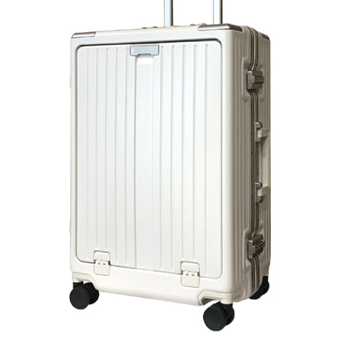 アウトレット スーツケース フロントオープン Mサイズ アルミフレーム キャリーケース キャリーバッグ USBポート付き 計8輪 ダイヤルロック  Z-SB62-M