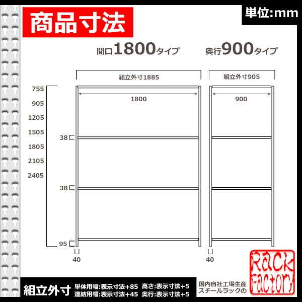 ギフ_包装】 スチールラック 幅180×奥行90×高さ180cm 4段 W180×D90