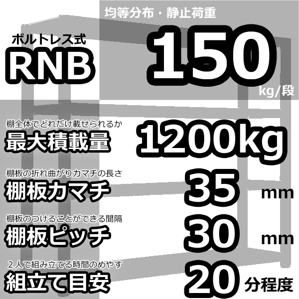 スチールラック   幅180×奥行60×高さ120cm 7段  耐荷重150kg/段 中量棚 業務用 ボルトレス   W180×D60×H120cm単体用(支柱４本)　スチール棚 収納 棚_13
