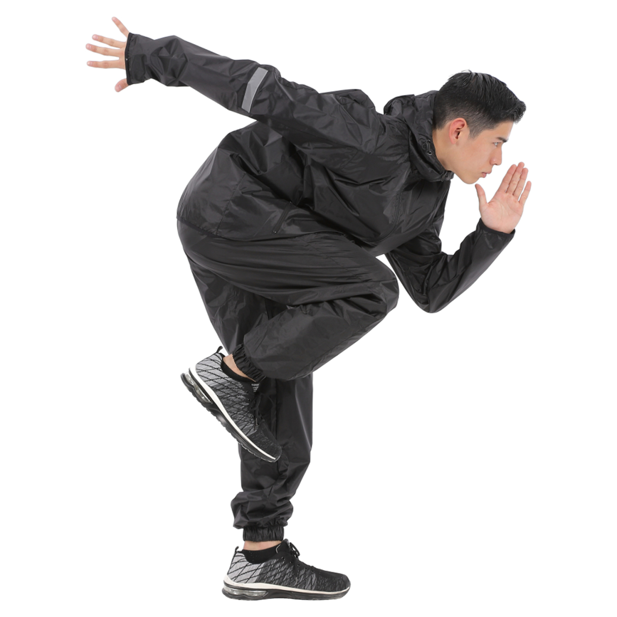 サウナスーツ 上下セット 発汗 減量 防風 防水 フルジップ 反射板付き