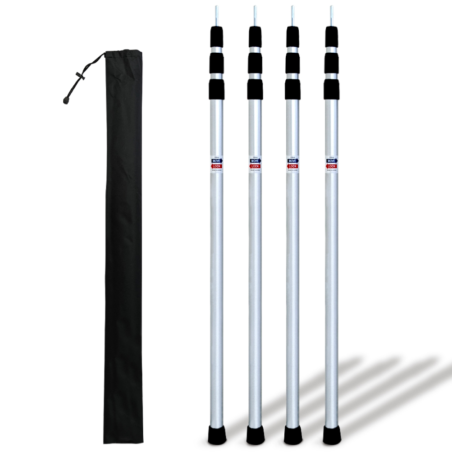 テントポール　4本セット　伸縮　90-230cm スライド　アルミ テントポール シルバー お得な4本セット 90から230cm 高さ無段階