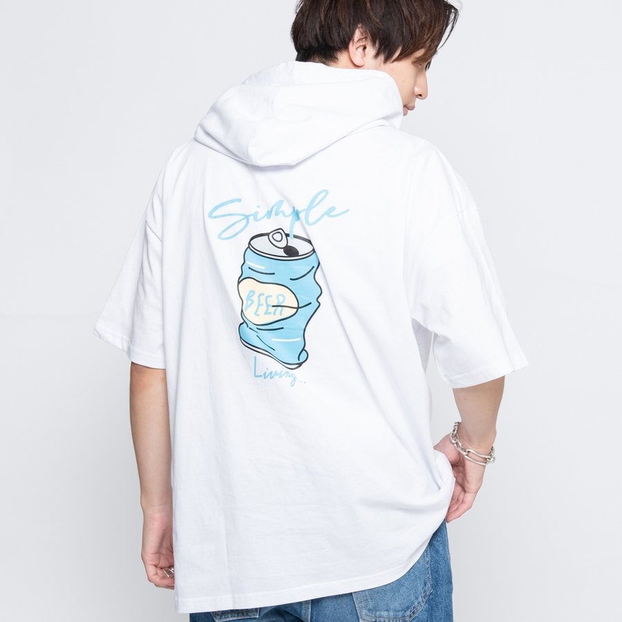 Modish Gaze モディッシュガゼ パーカー半袖 パーカー メンズ パーカー 夏 Tシャツ半袖 Tシャツメンズ 半袖パーカー Tシャツ ビア缶 イラストプリント Rad Champ ヤフー店 通販 Yahoo ショッピング