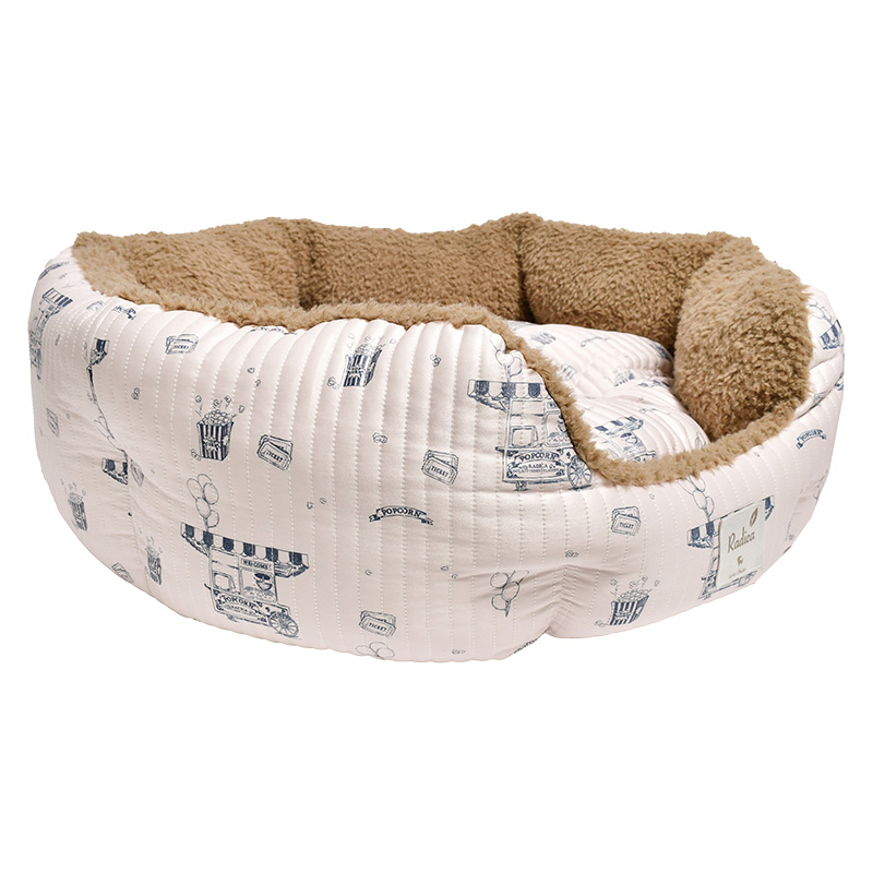  犬 猫 ベッド ラディカ キルトファブリック ヌビ キルトラウンドベッド Sサイズ 手洗いOK 洗える ボア  クッション ソファー ペットベッド
