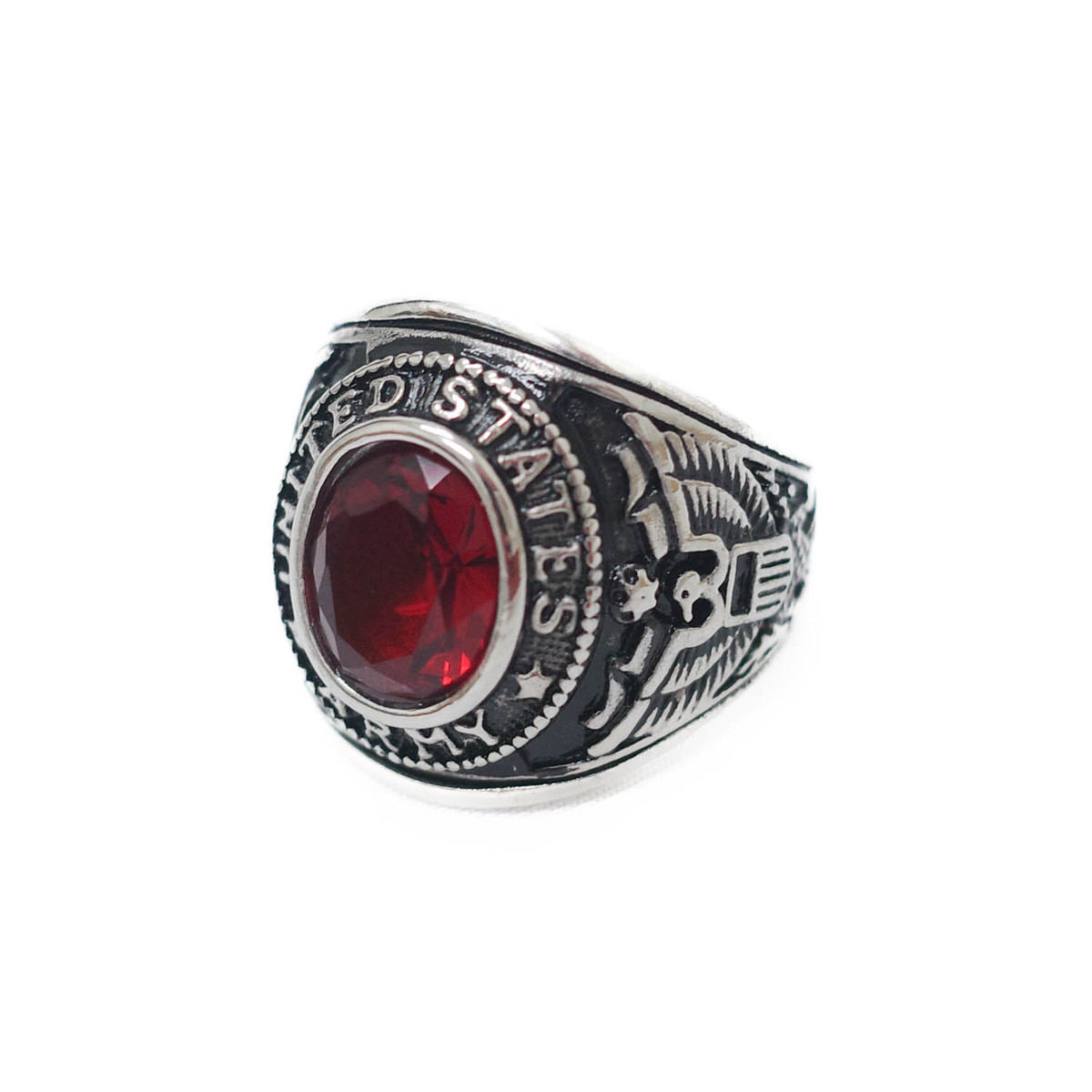 【UT205】 U.S.ARMY United States Army Red Center Stone Stainless Steel Ring ユーエスアーミー レッドストーン ステンレス リング MCR6006
