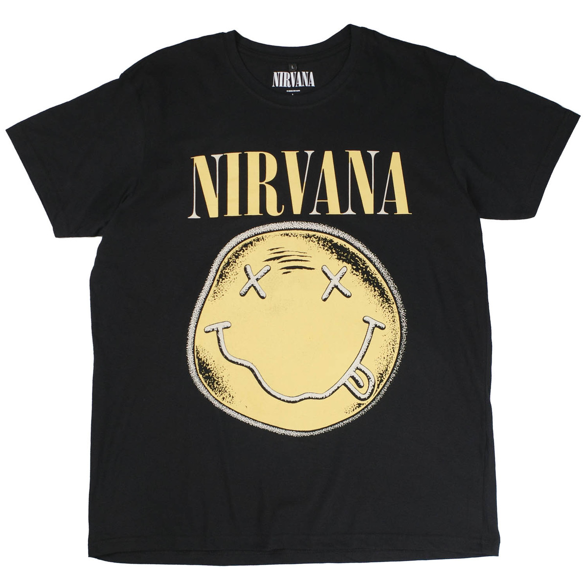 【ROCKOFF3】 ROCK OFF PREMIUM ロックオフ プレミアム NIRVANA HAPPY FACE DIS T-SHIRTS ニルヴァーナ ハッピー フェイス ディス フロント プリント Tシャツ | ROCK OFF