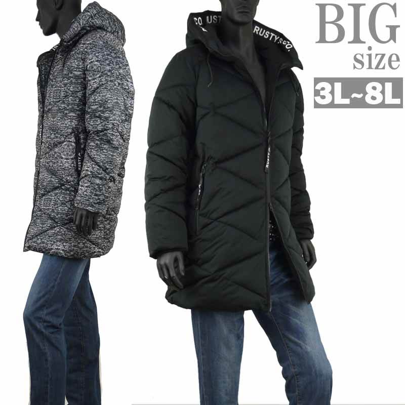中綿ジャケット ロング 大きいサイズ メンズ ボリューム 冬アウター RUSTY フードジャケット C051006-04 中綿ジャケット ロング 大きいサイズ メンズ ボリューム 冬アウター