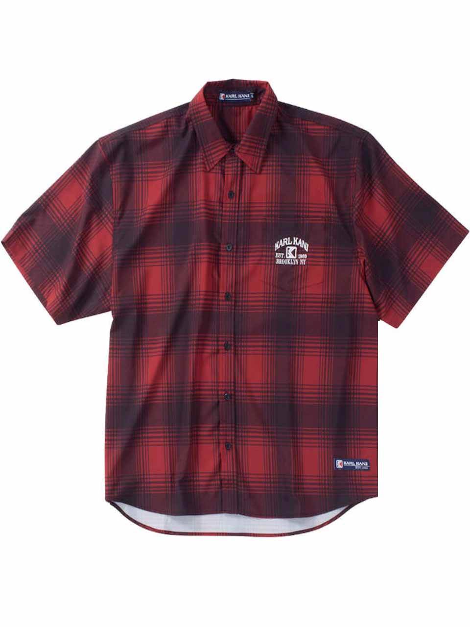 チェック半袖シャツ 大きいサイズ メンズ KARL KANI 胸ポケット 刺繍