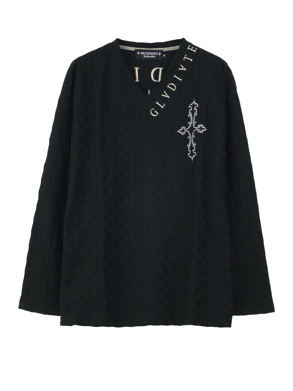 長袖Tシャツ Vネック 大きいサイズ メンズ GLADIATE クロス刺繍 ロンT