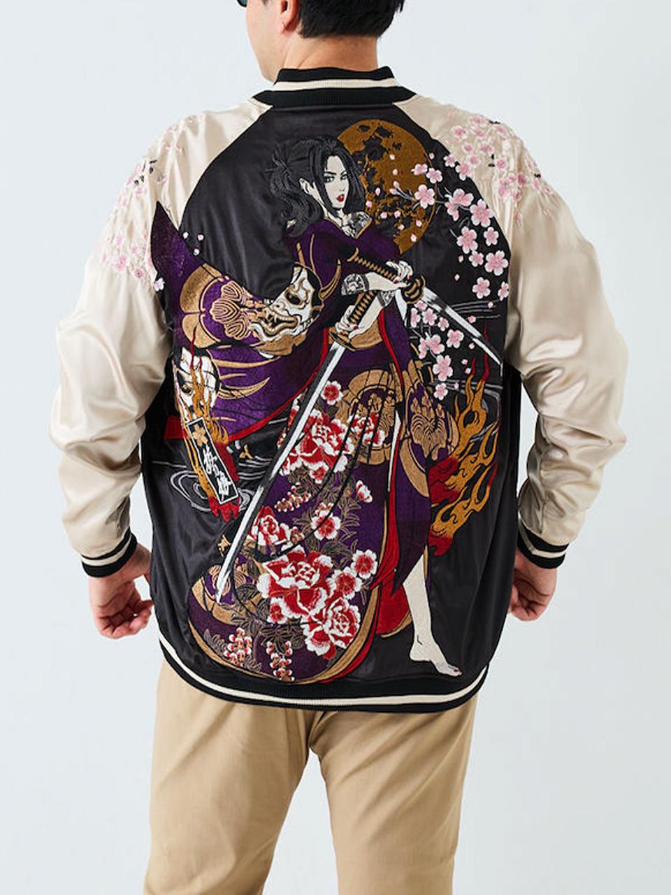 スカジャン 大きいサイズ メンズ リバーシブル 刺繍 和柄 抜刀娘 穂