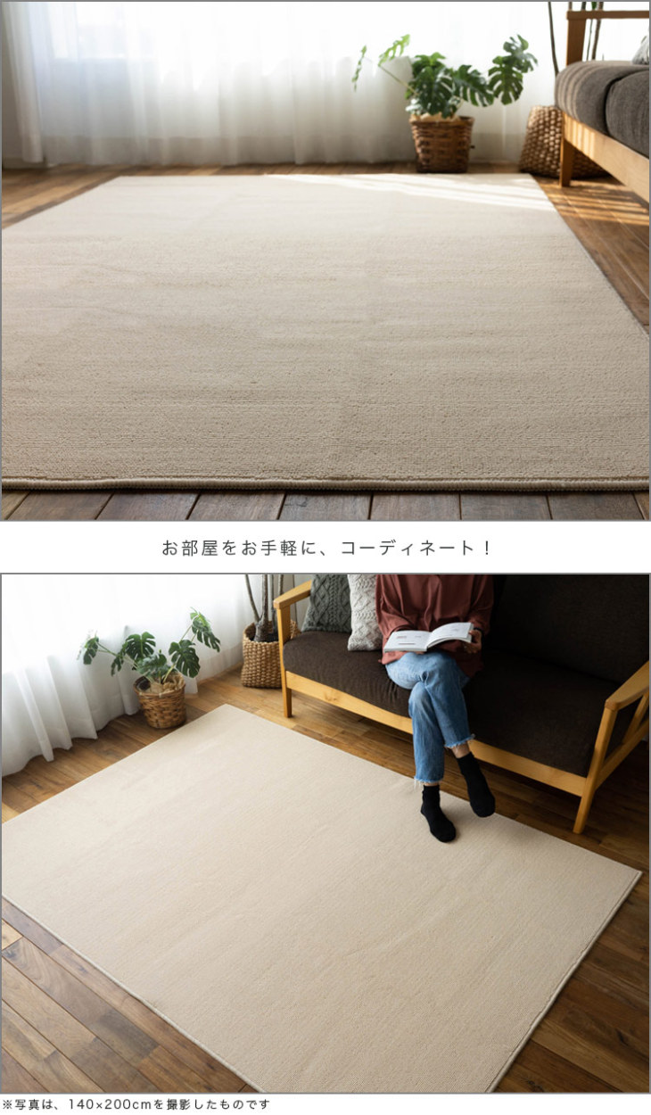 サヤンサヤン 除菌 抗菌 シンプル 無地 カーペット 200×200 フリー