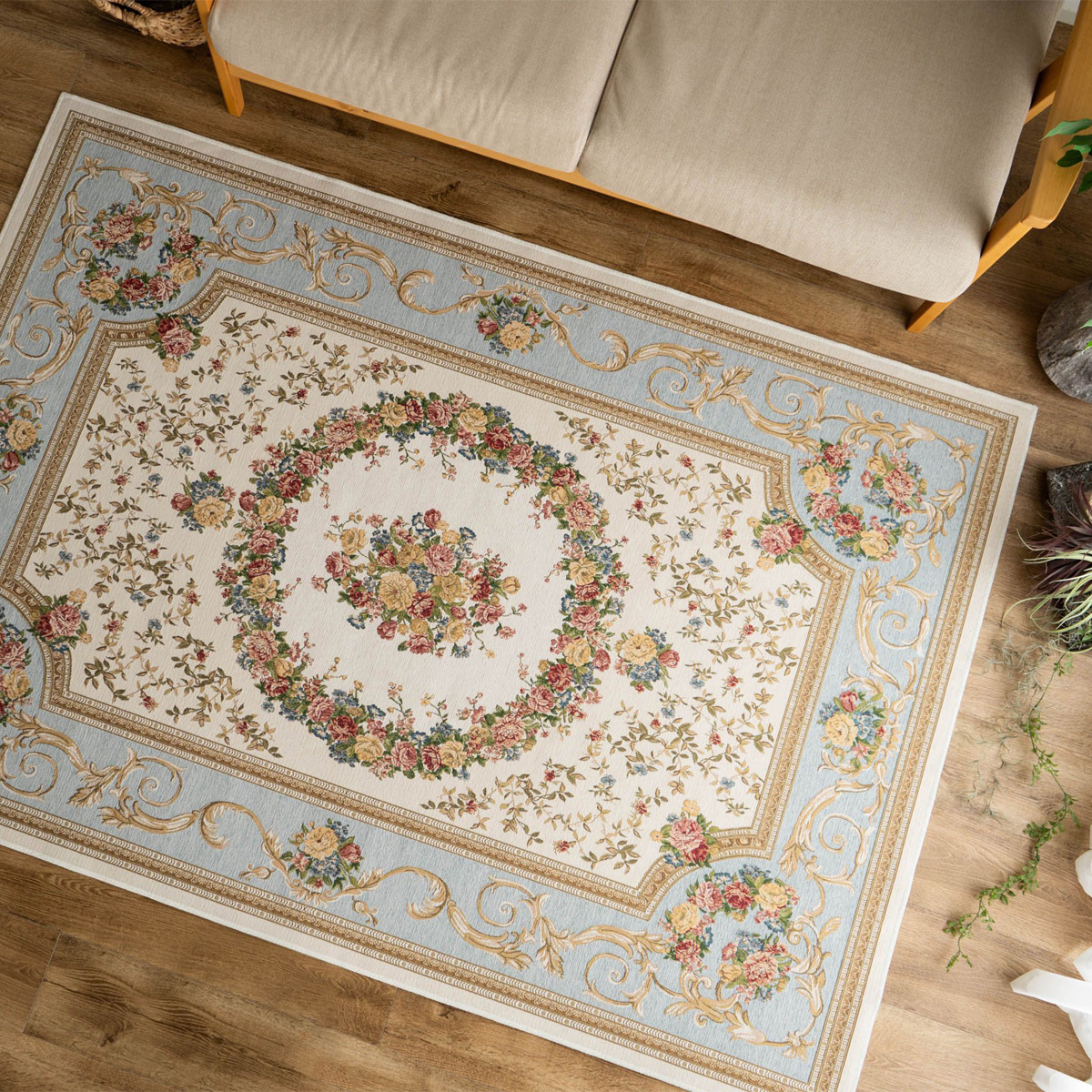 ラグ 4.5畳 カーペット ゴブラン織 ベルギー 絨毯 240ｘ240 おしゃれ 花柄 じゅうたん 送料無料 ラグマット 北欧 インテリア