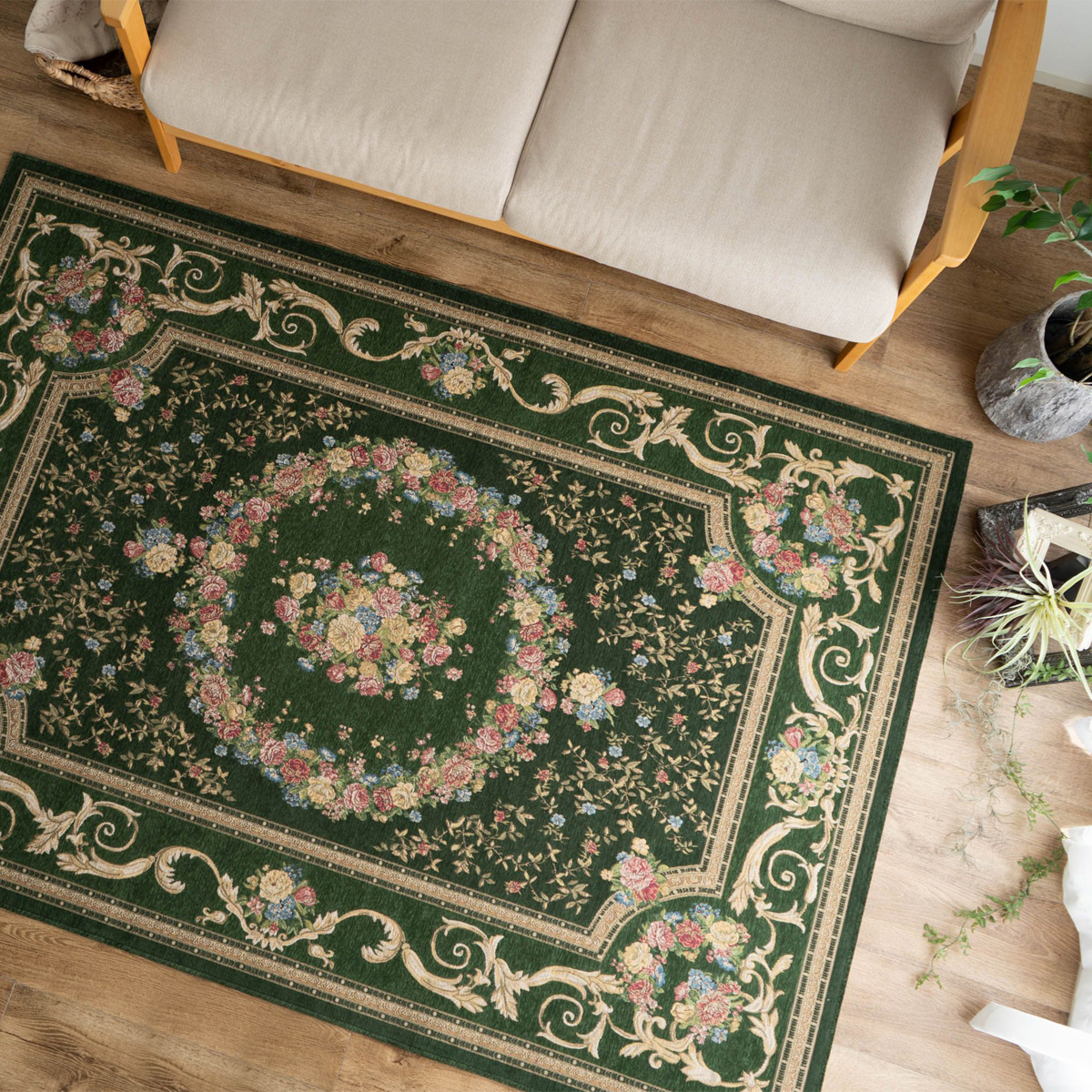 ゴブラン織 ラグ 2畳 用 カーペット ベルギー 絨毯 200ｘ200 おしゃれ 花柄 じゅうたん 送料無料 ラグマット 北欧 インテリア