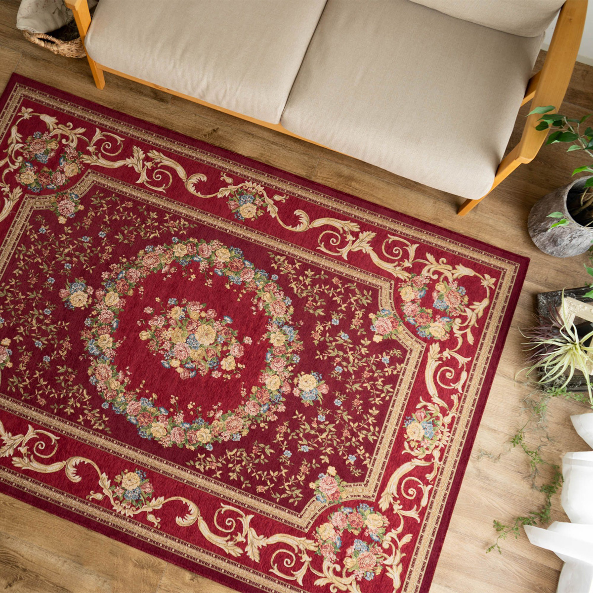 ゴブラン織 ラグ 2畳 用 カーペット ベルギー 絨毯 200ｘ200 おしゃれ 花柄 じゅうたん 送料無料 ラグマット 北欧 インテリア