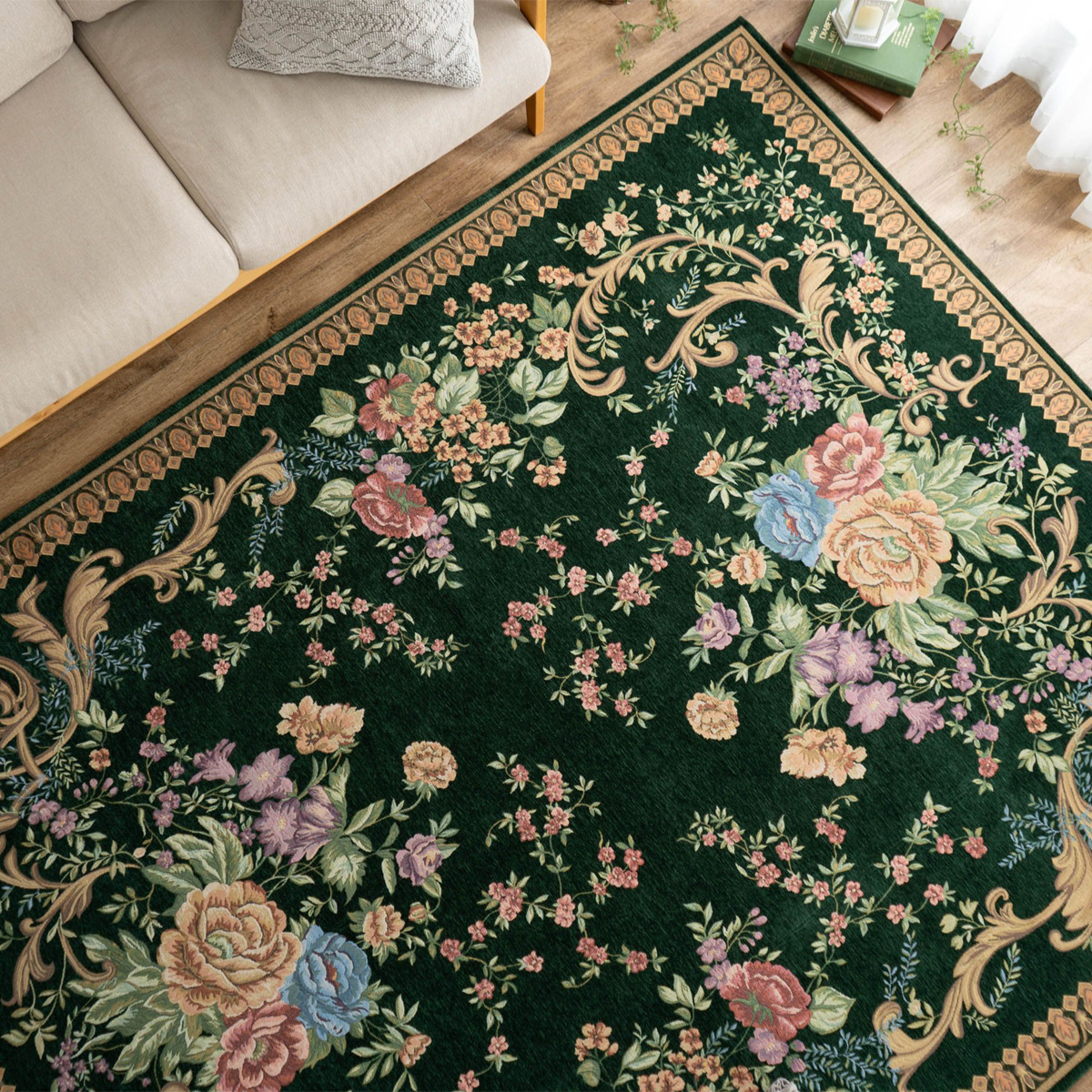 ゴブラン織 ラグマット/絨毯 〔グリーン 楕円形 約190cm×240cm