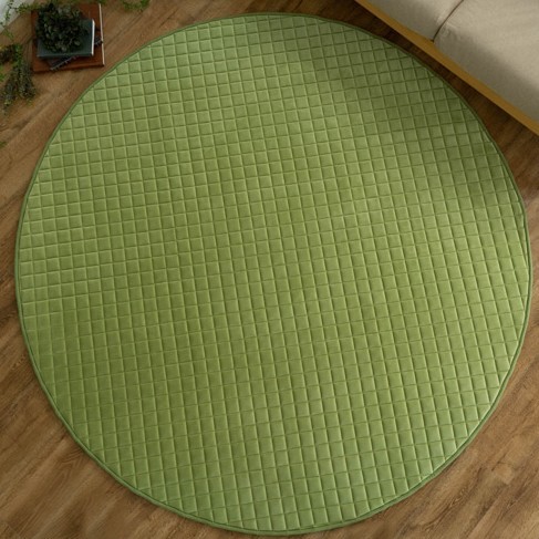 ラグ 円形 洗える 直径 140 丸 キルト グリーン 北欧 カーペット 絨毯 じゅうたん おしゃれ かわいい 送料無料 厚手 ラグマット