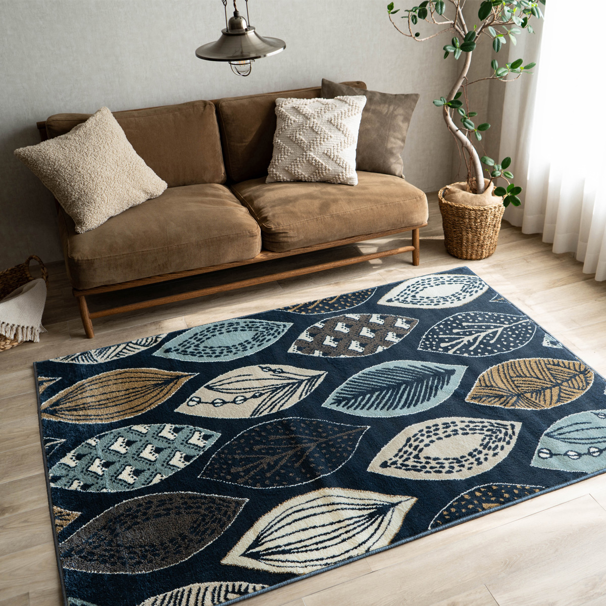 サヤンサヤン ラグ 2畳 用 おしゃれ カーペット リーフ 柄 200×200