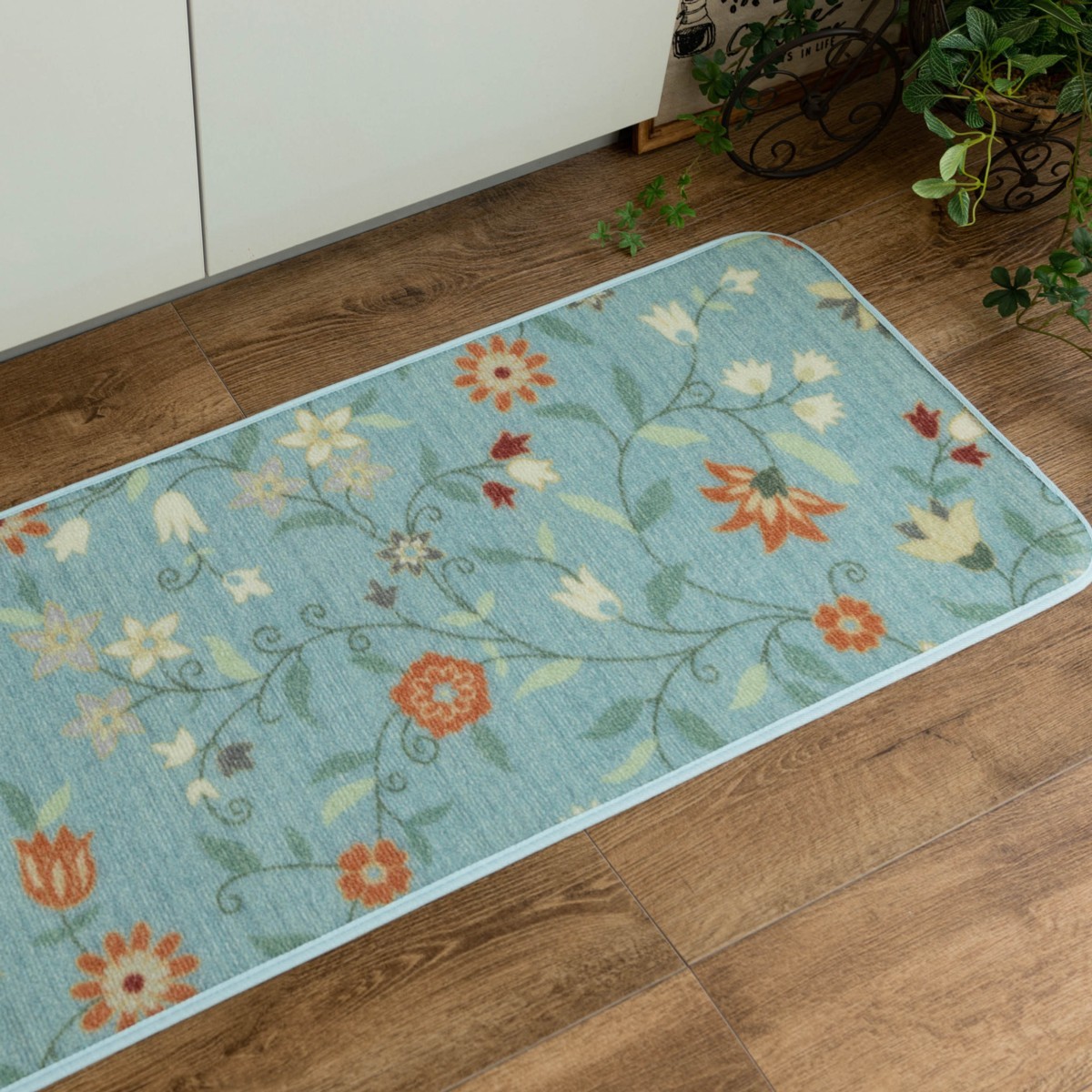 洗える キッチンマット 45×240 おしゃれ かわいい ロングマット 花柄 北欧 カーペット 絨毯...
