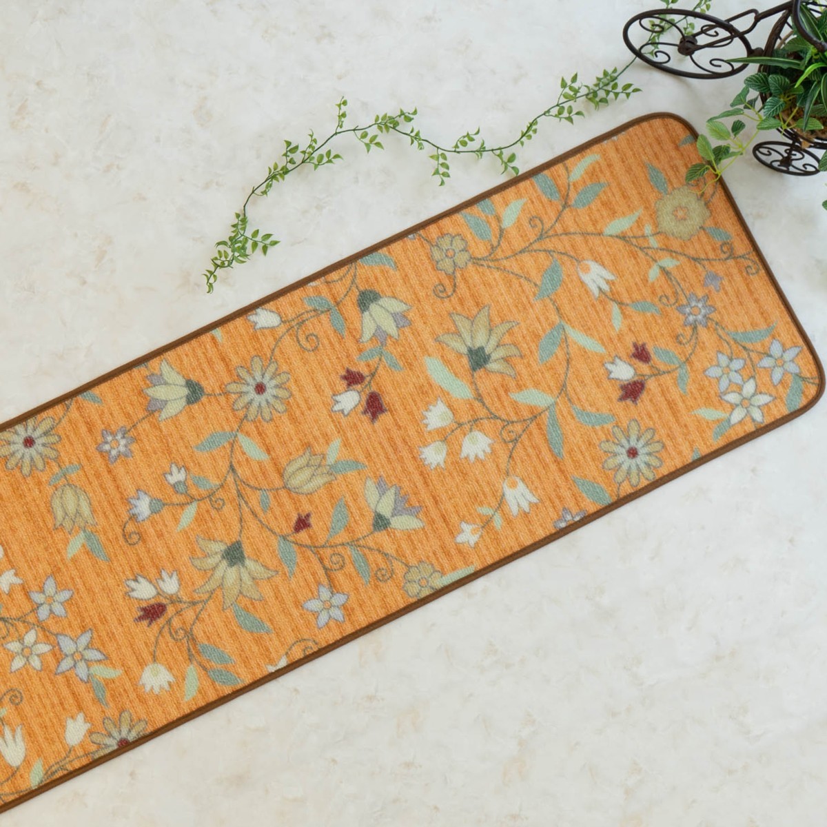 洗える キッチンマット おしゃれ かわいい ロングマット 45×180 花柄 北欧 カーペット 絨毯...