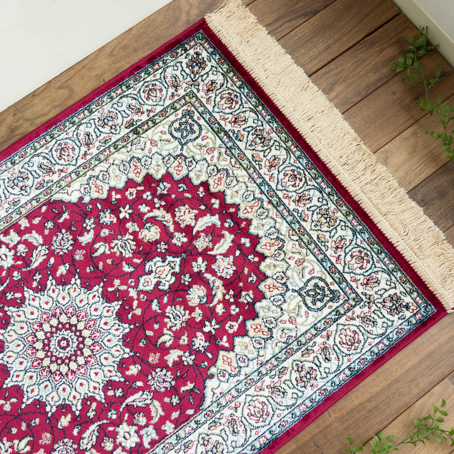 セール！玄関マット ペルシャ柄絨毯79×154新品 カーペット キッチンマット 玄関マット 室内 ラグマット クラシック 60x85 シルク タッチ おしゃれ