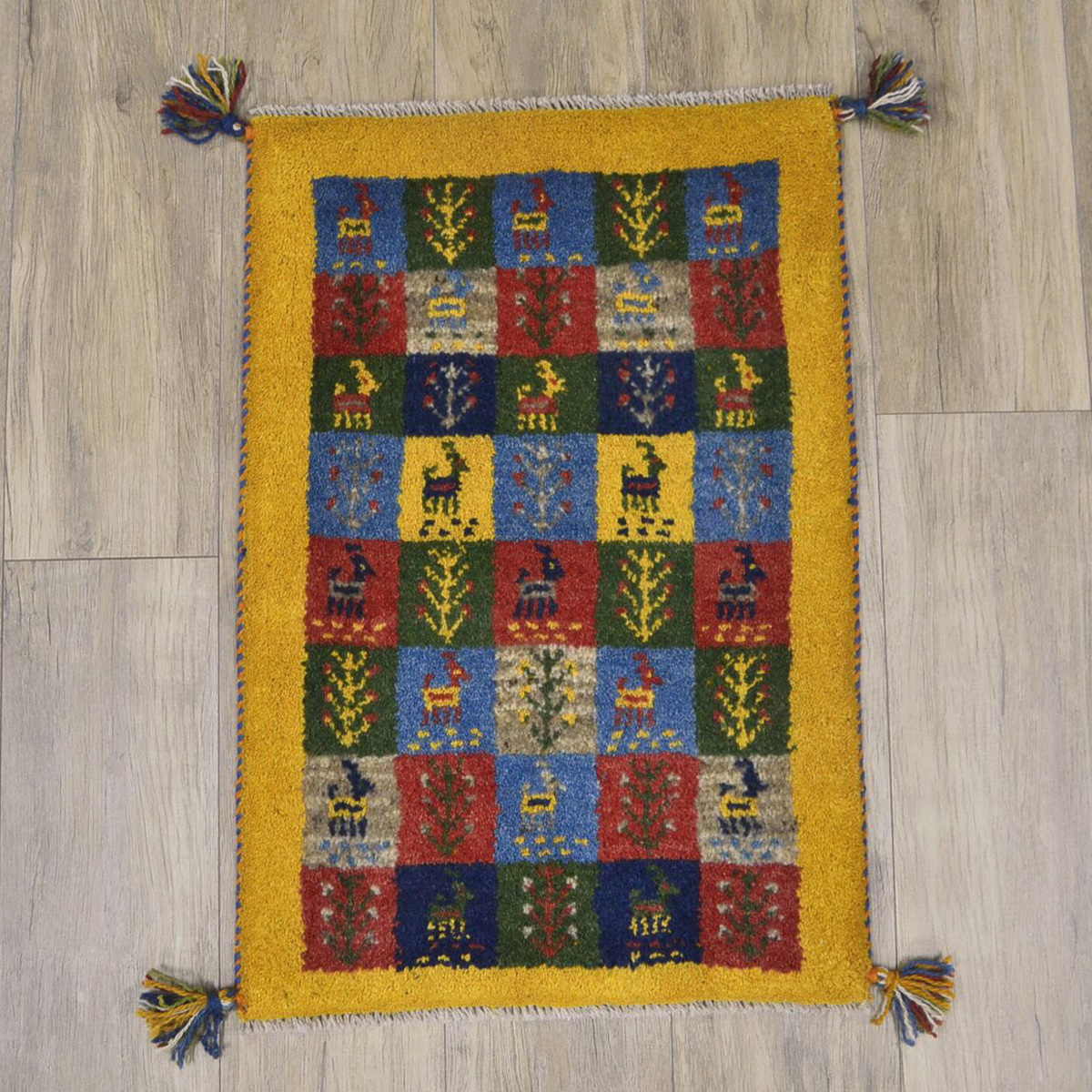 ギャッベ ギャベ 玄関マット ペルシャ イラン 約 50x80cm 手織り ミニマット おしゃれ 絨毯 天然素材 ウール