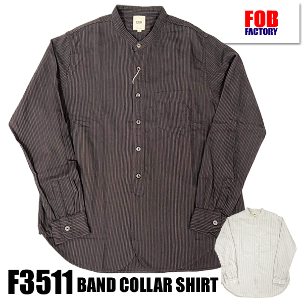 FOB FACTORY FOBファクトリー F3511 バンドカラーシャツ ストライプ コットン 長袖 薄手 カジュアル シンプル 起毛 アメカジ 日本製 2025年 春夏 新作 | FOB FACTORY | 02