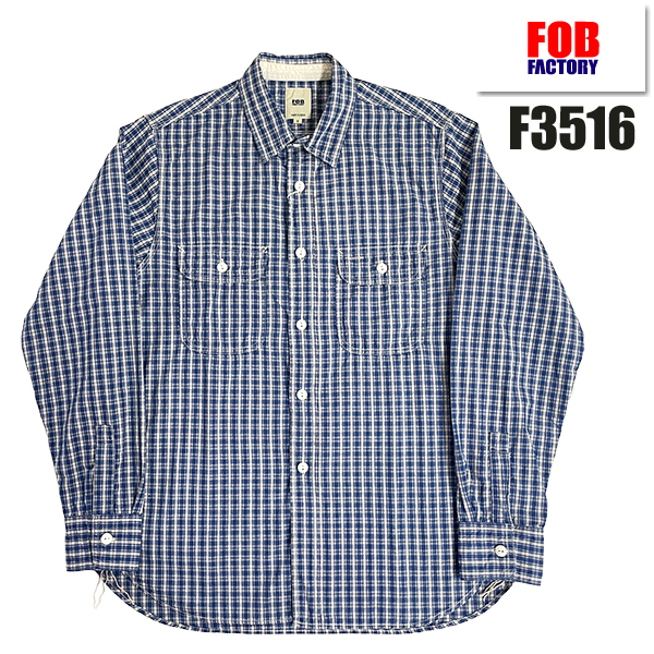 FOB FACTORY FOBファクトリー F3516 INDIGO CHECK WORK SHIRT チェックシャツ インディゴ 長袖 薄手 アメカジ | FOB FACTORY | 01
