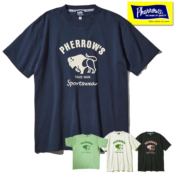 フェローズ Pherrow's Tシャツ 24S-PT2 バッファロー プリント ロゴT 半袖 人気 コットン アメカジ 定番 メンズ 2024年 新色