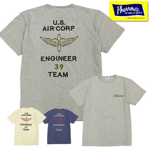 フェローズ Pherrow&apos;s Tシャツ 24S-PTP3 U.S.AIRCORP ロゴT 半袖 チ...