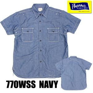 フェローズ Pherrow&apos;s ワークシャツ 770WSS シャツ 半袖 40年代 ラウンドヨーク ...
