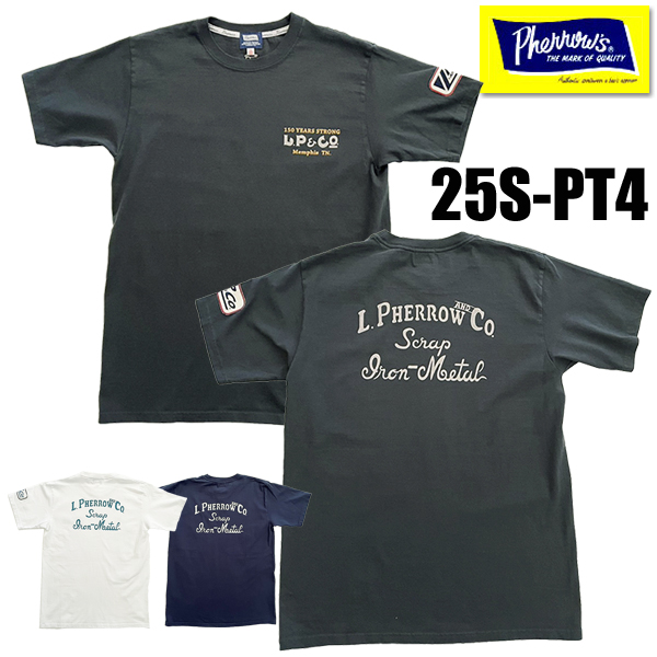 フェローズ Pherrow's Tシャツ 25S-PT4 プリント ロゴT 半袖 ラバープリント ワッペン ひび割れ クルーネック 綿100％ アメカジ TEE メンズ 2025年 春夏 新色 | Pherrow's | 03